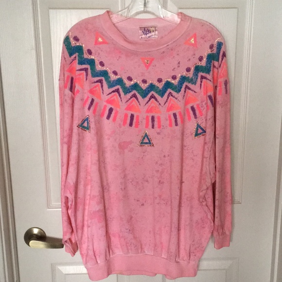 Vikki's Designs Vintage Cotton Top Long Sleeve Pink Hand Painted - Picture 2 of 11